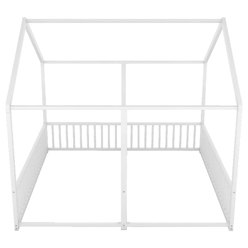 Metal Twin Size House Platform Beds, Two Shared Beds, White