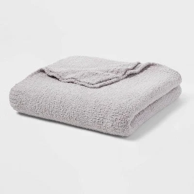 New - Threshold Chenille Throw Bed Blanket Oversized 92x90 Midweight, Gray, Full/Queen