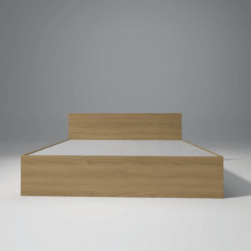 Prism Engineered Wood Bed with Storage Box in Light Teak Finish