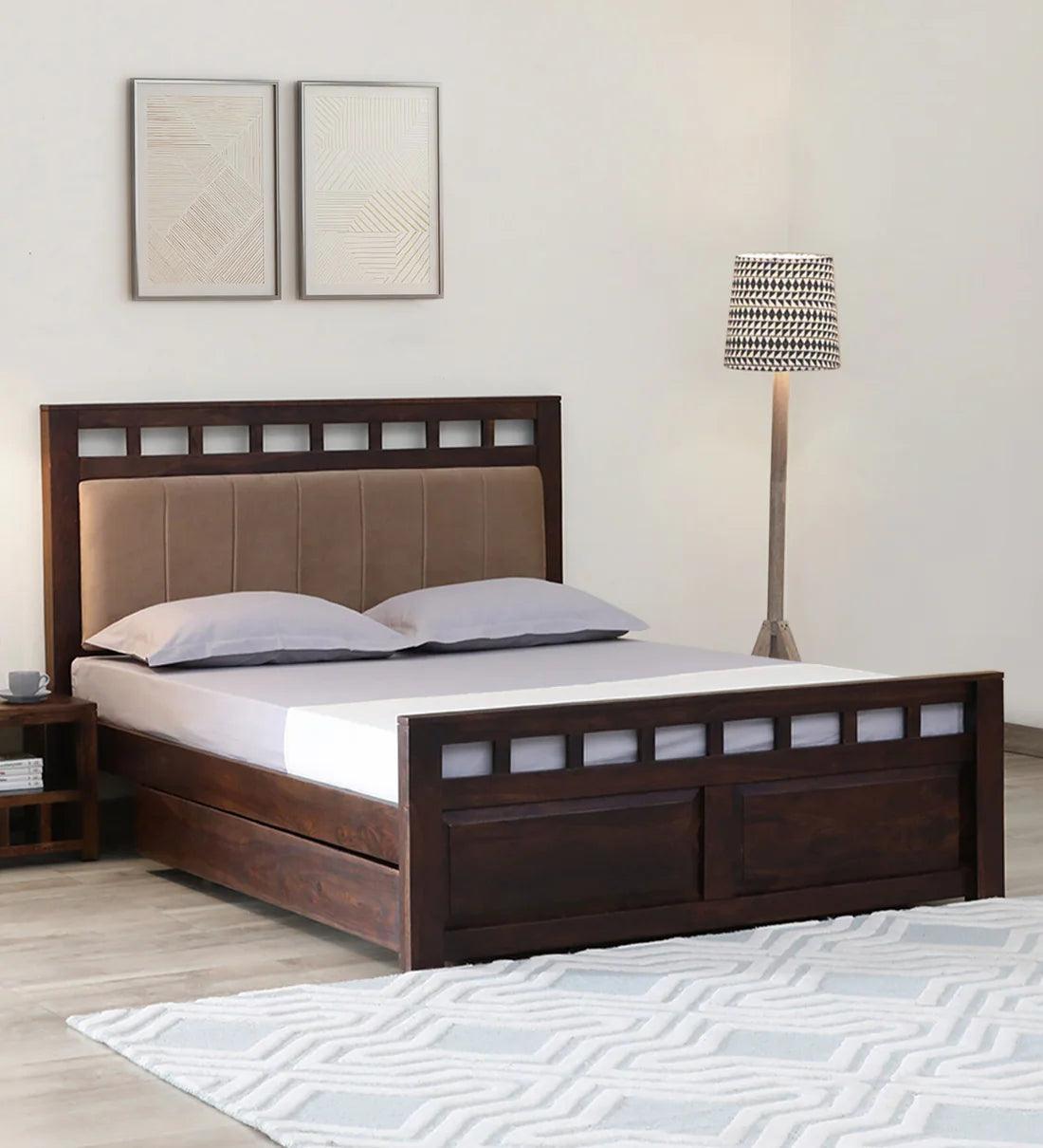 Sheesham Wood King Size Bed In Scratch Resistant Provincial Teak Finish With Drawer Storage