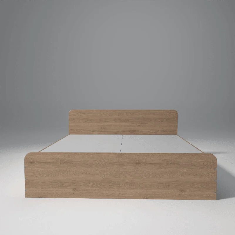 Somnen Engineered Wood Bed with Storage Box in Teak Finish