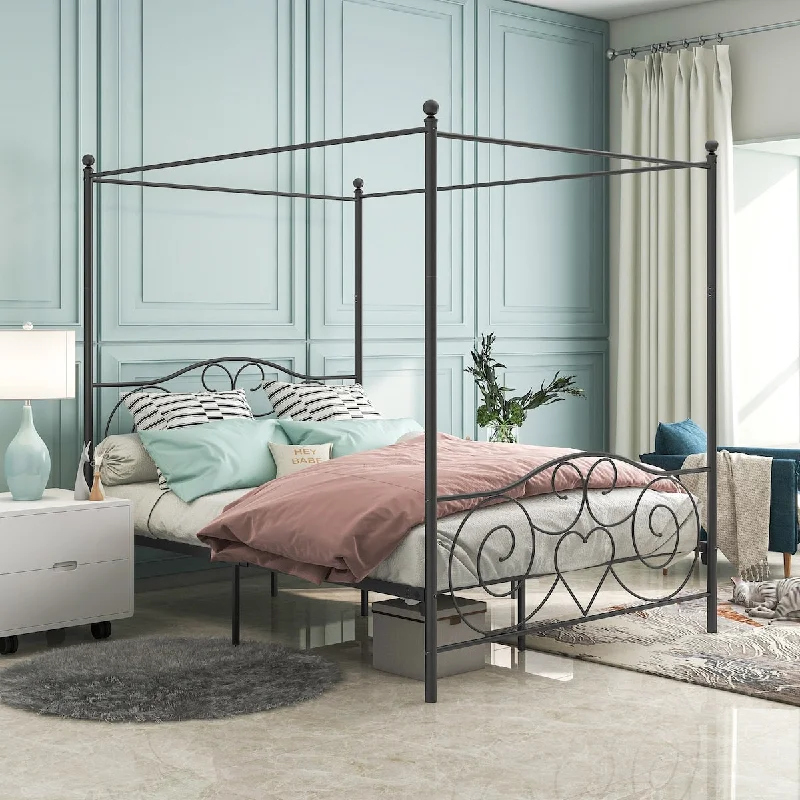 Stylish Vintage Queen Metal Platform Bed - Sturdy, Noise-Free, Under-Bed Storage