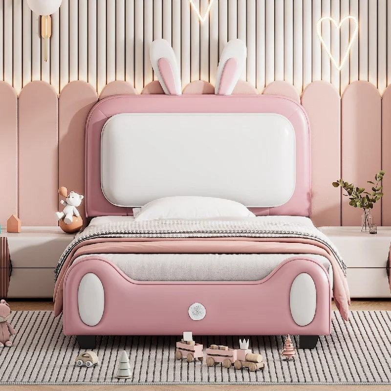 Twin Size Upholstered Rabbit-Shape Princess Bed