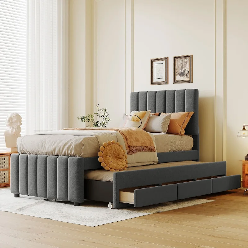 Twin Upholstered Platform Bed with Trundle