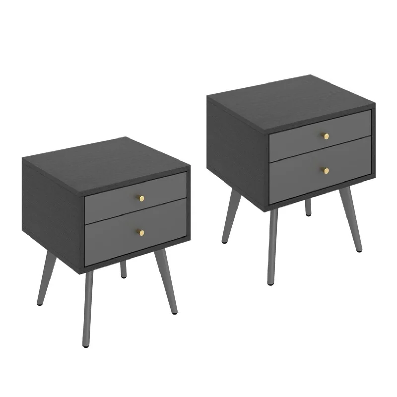 Two Fitted Modern Bedside Table Furniture, with 2 Drawer Storage Cabinet for Bedroom/Living Room/Side Table (Dark Grey)