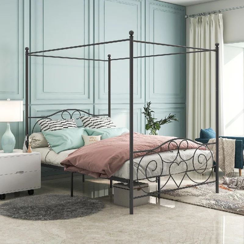 Vintage Queen Metal Platform Bed with Under-Bed Storage