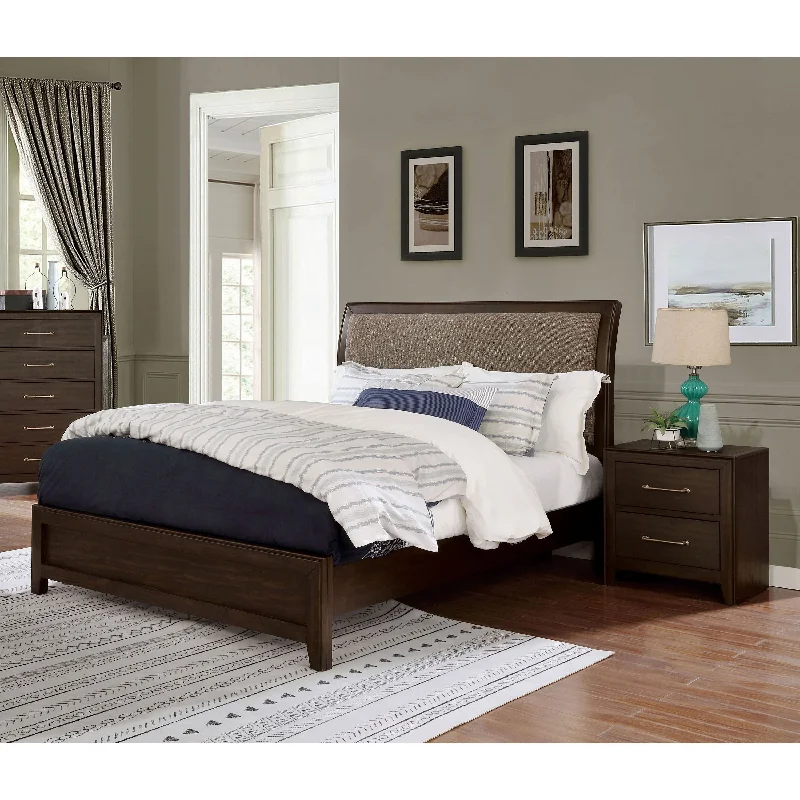 Yra Transitional Walnut Wood 2-Piece Sleigh Bedroom Set by Furniture of America