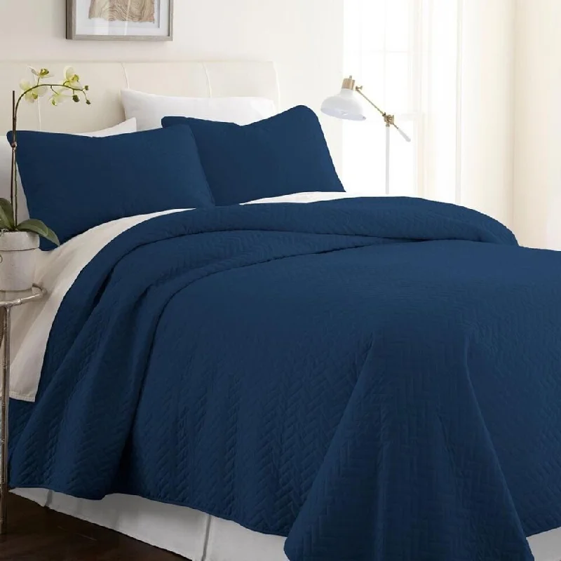 3pc King/Cal King Quilted Coverlet Set Softest Herring Navy