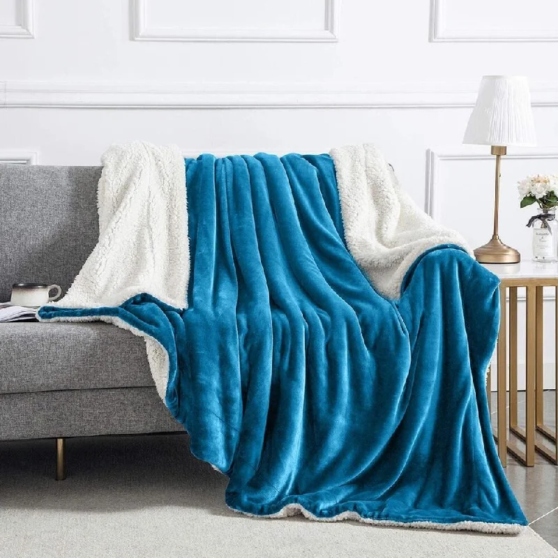 400 Gsm Queen Sherpa Fleece Blanket Reversible Teal