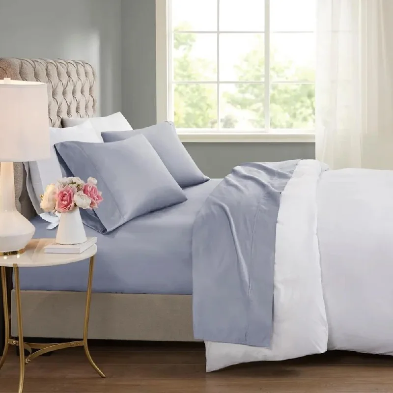 4pc King 600 Thread Count Cooling Cotton Blend Sheet Set Blue