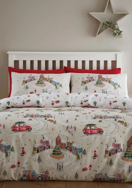 Catherine Lansfield Reversible Christmas Town Duvet Cover Set, Neutral