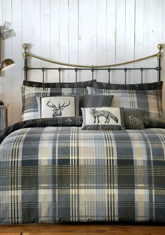 D&D Connolly Check Stag Duvet Cover Set, Charcoal