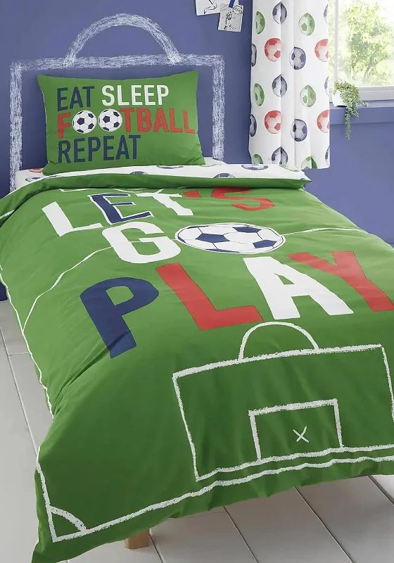 Catherine Lansfield Kids Eat Sleep Football Reversible Duvet Set, Green