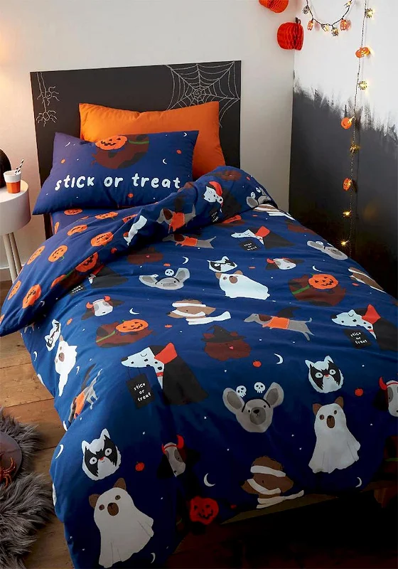 Catherine Lansfield Stick or Treat Glow in the Dark Single Duvet Set, Navy Multi