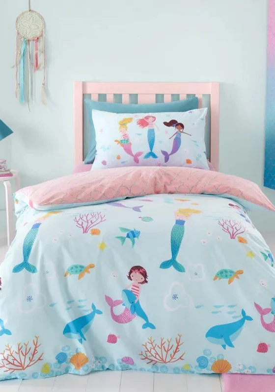 Catherine Lansfield Reversible Mermaid Duvet Cover Set, Blue