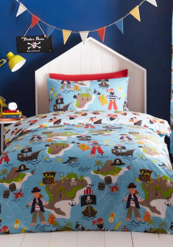 Portfolio Kids Club Pirates Map Single Duvet Set, Blue Multi