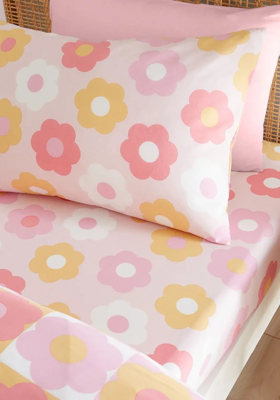 Catherine Lansfield Retro Daisy Fitted Sheet, Pink