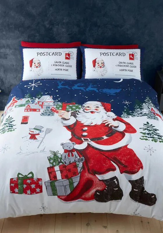 Catherine Lansfield Reversible Retro Father Christmas Duvet Cover Set, Navy