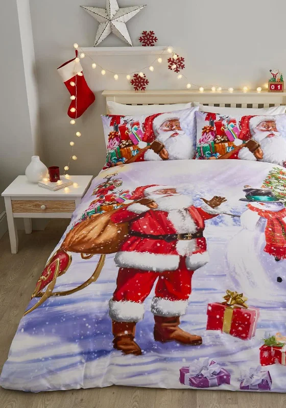 Fusion Santa & Snowy Christmas Duvet Cover Set, Red