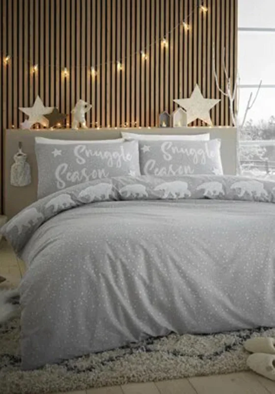 Catherine Lansfield Reversible Snuggle Polar Bears Duvet Set, Stone