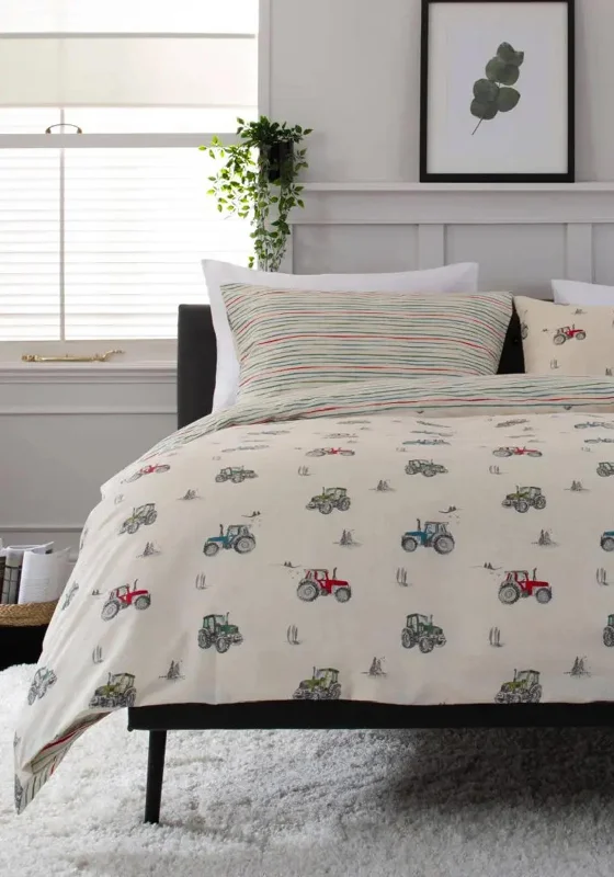 Deyongs Reversible Tractors Print Duvet Set, Neutral