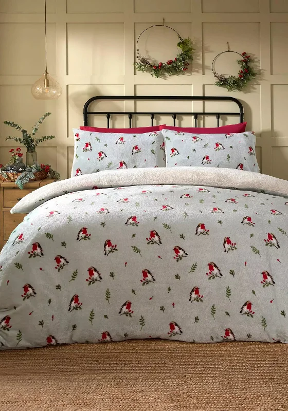 D&D Design Winter Robin Duvet Cover Set, Duck Egg