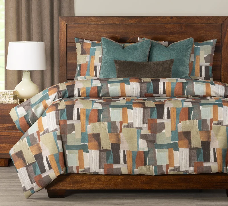 Color Block Peacock King Comforter Set